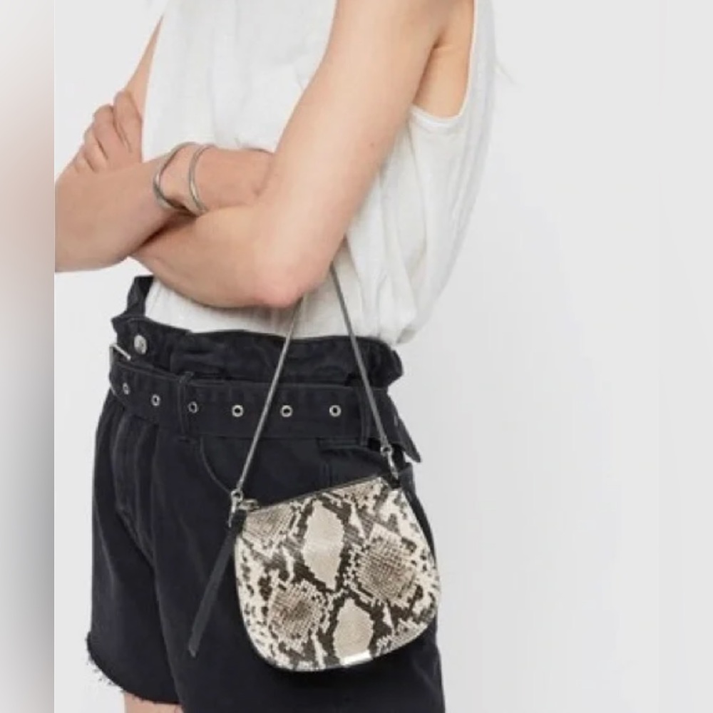 All Saints Sliver Suede Mini Round Crossbody Bag Natural Snack
